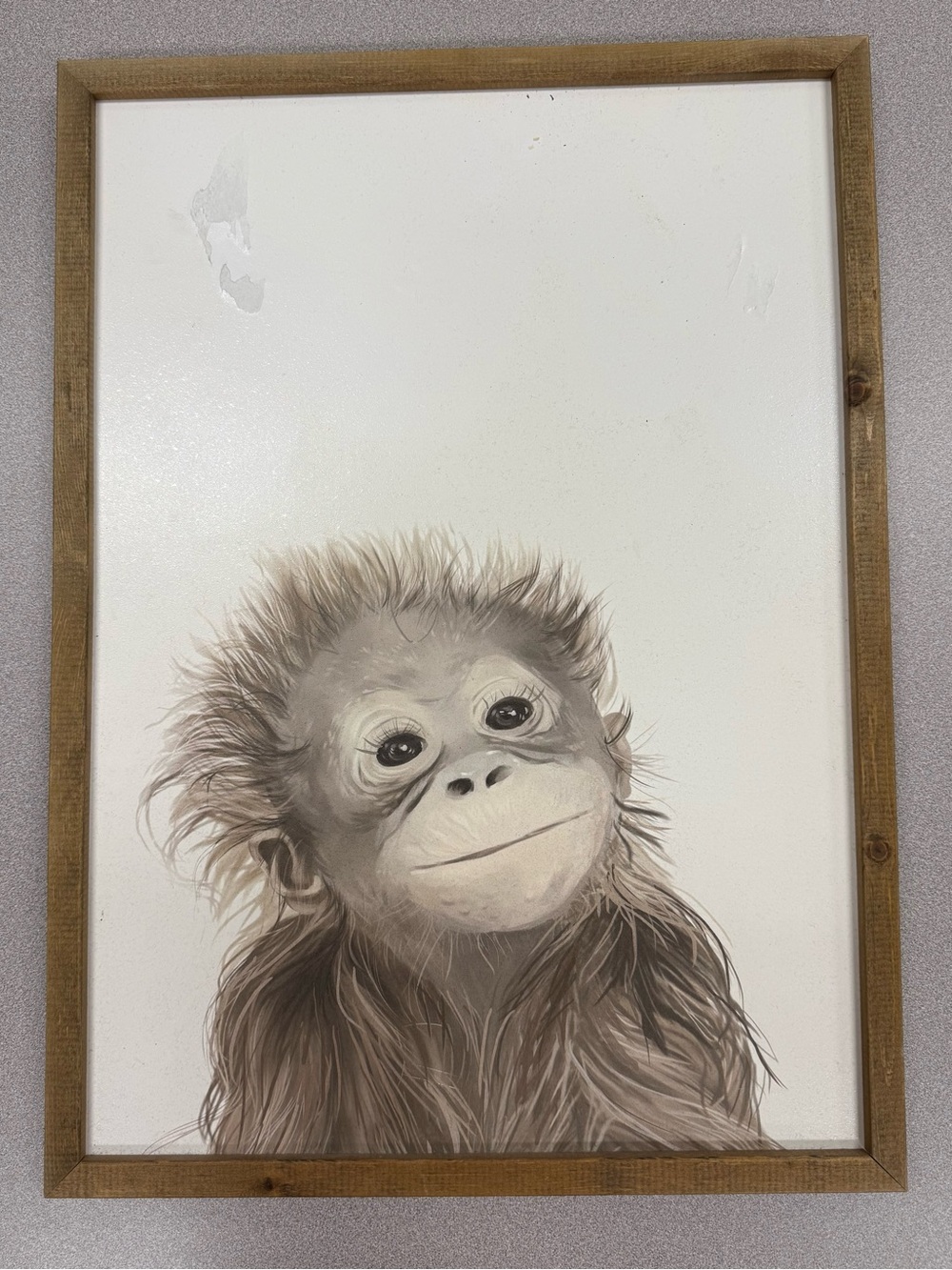 Framed Baby Orangutan Wall Art - Neutral Brown